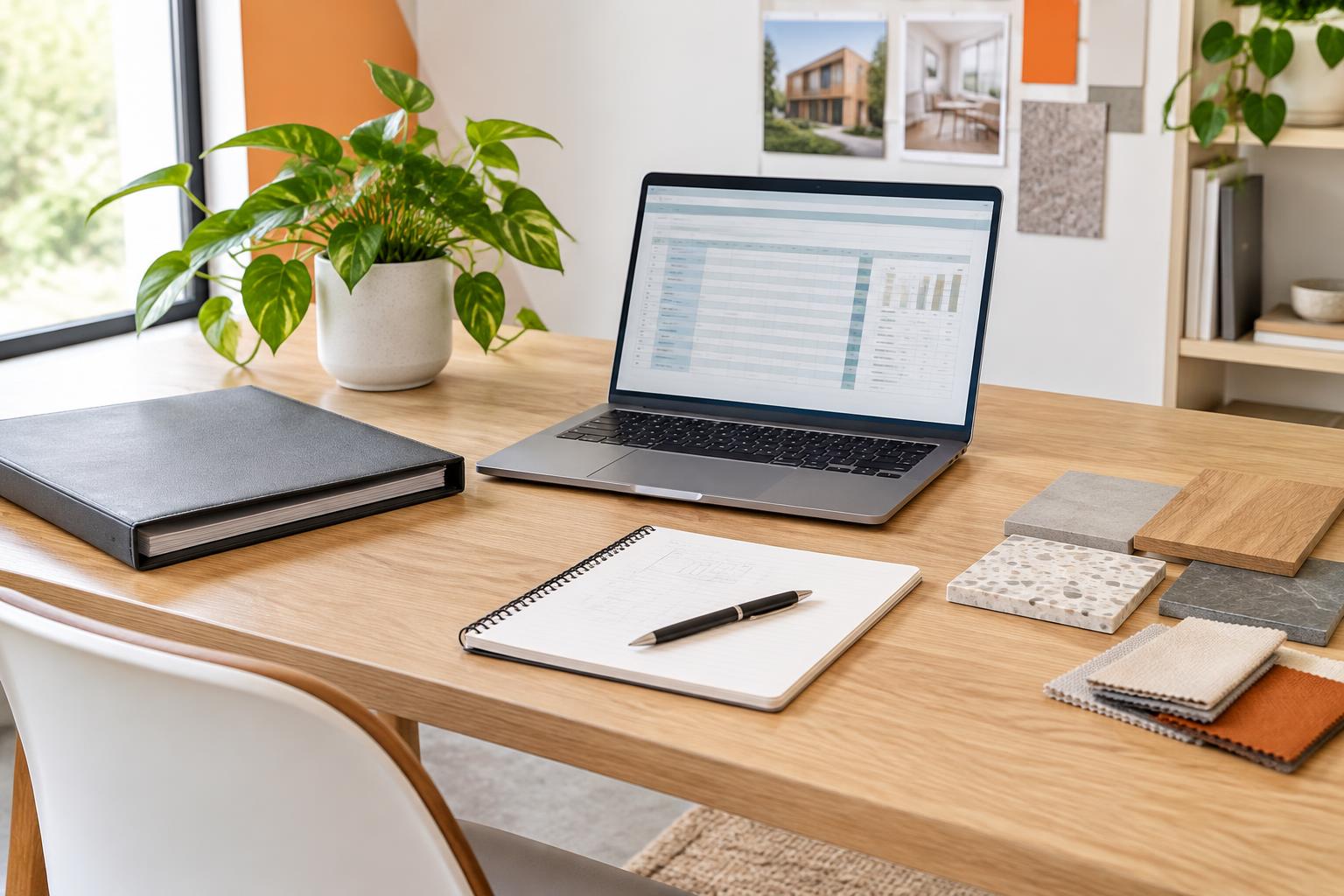 Illustrative small business workspace with financial records
