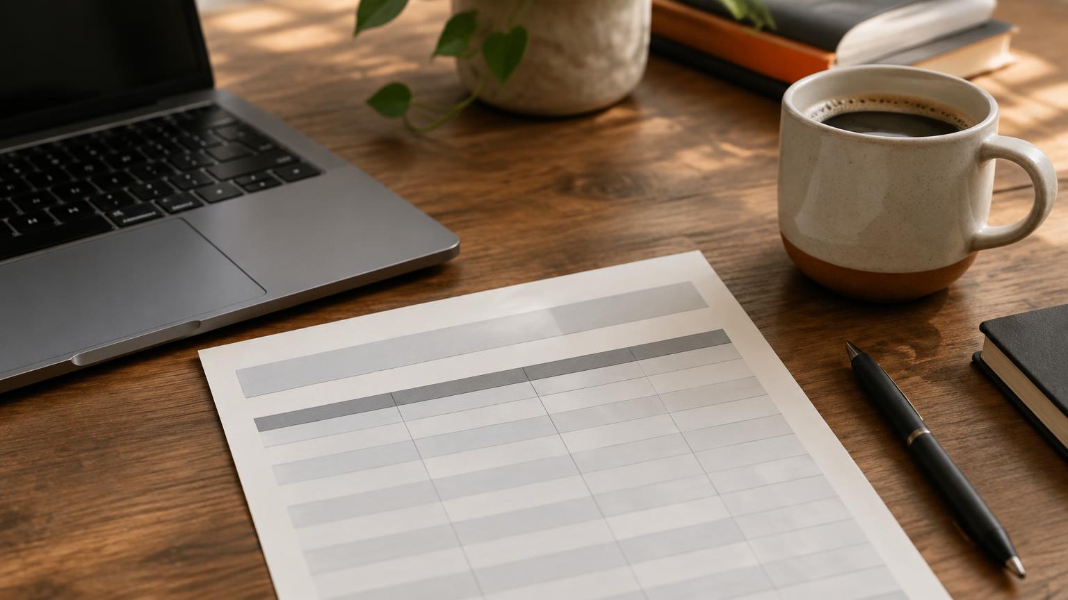 Illustrative photograph of a blank bank statement and a laptop