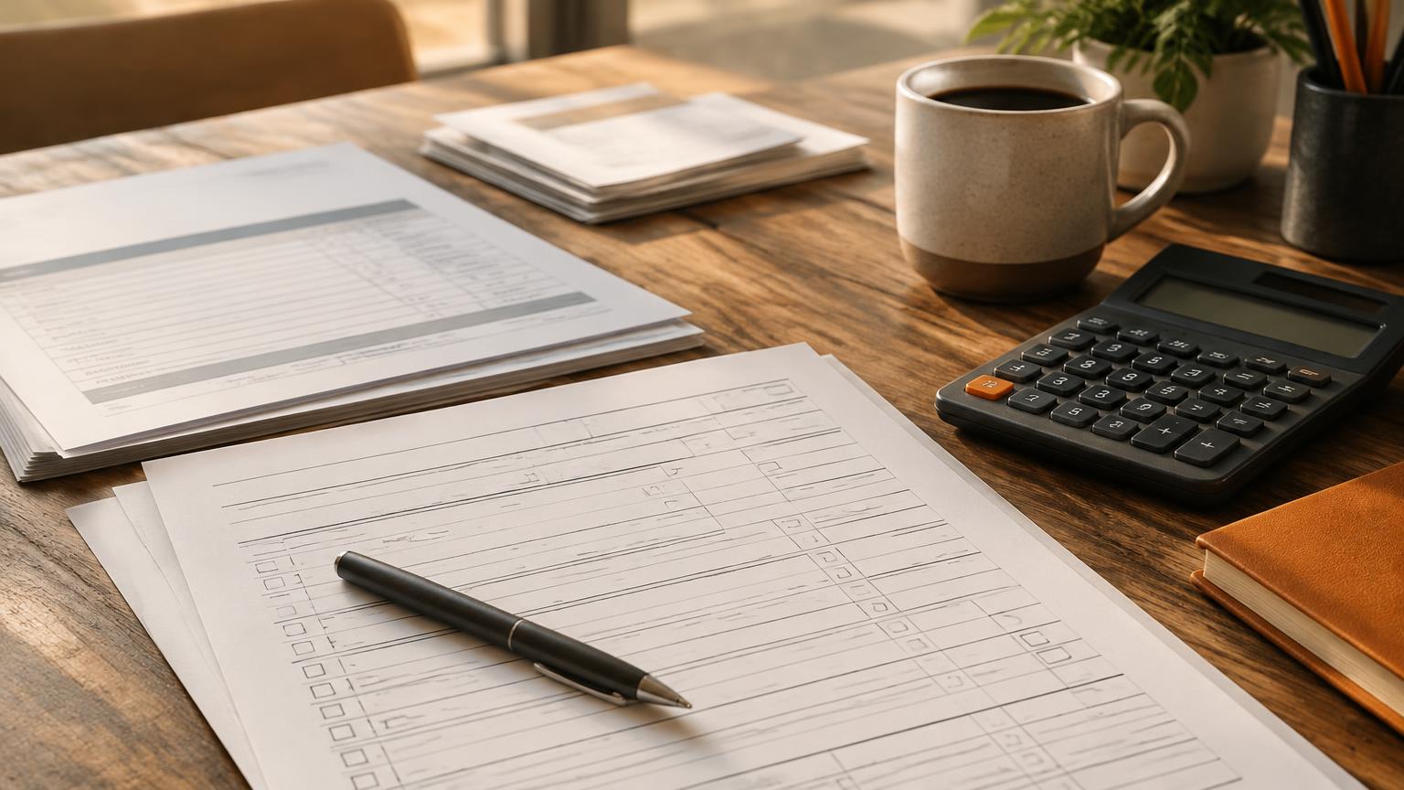 Illustrative photograph of blank tax forms and a calculator